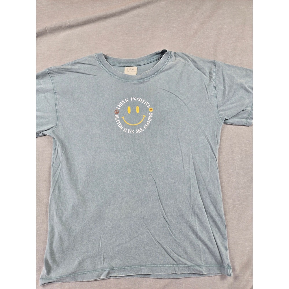 Urban Nation Mens Small Blue Graphic Tee Think Positive Better Days Are Coming